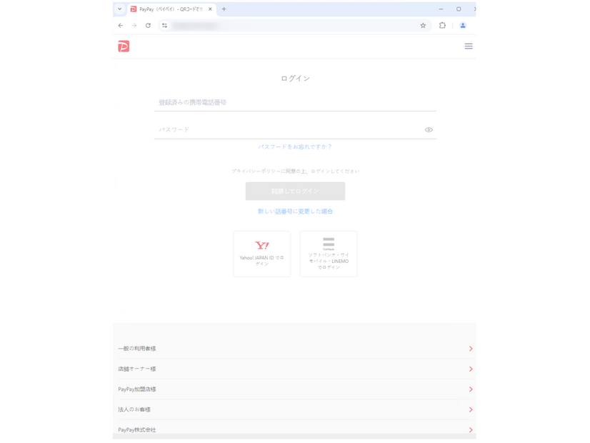 PayPayを装ったCoGUIのフィッシングランディングページ