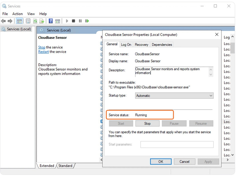 Cloudbase SensorがWindowsサービスとして稼働