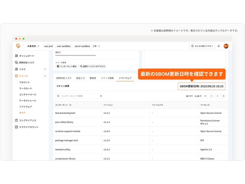 リソース詳細画面に追加された「ソフトウェア」タブ