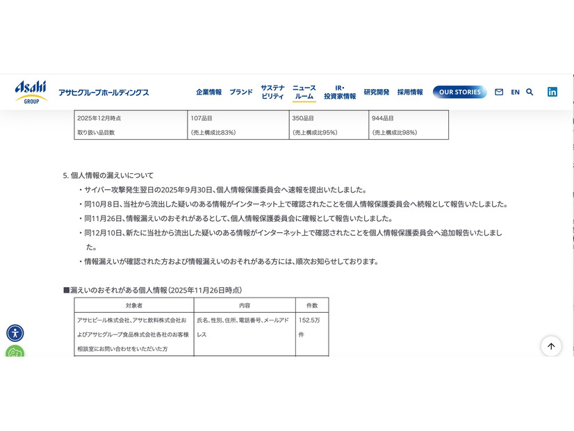 リリース（個人情報の漏えいについて）