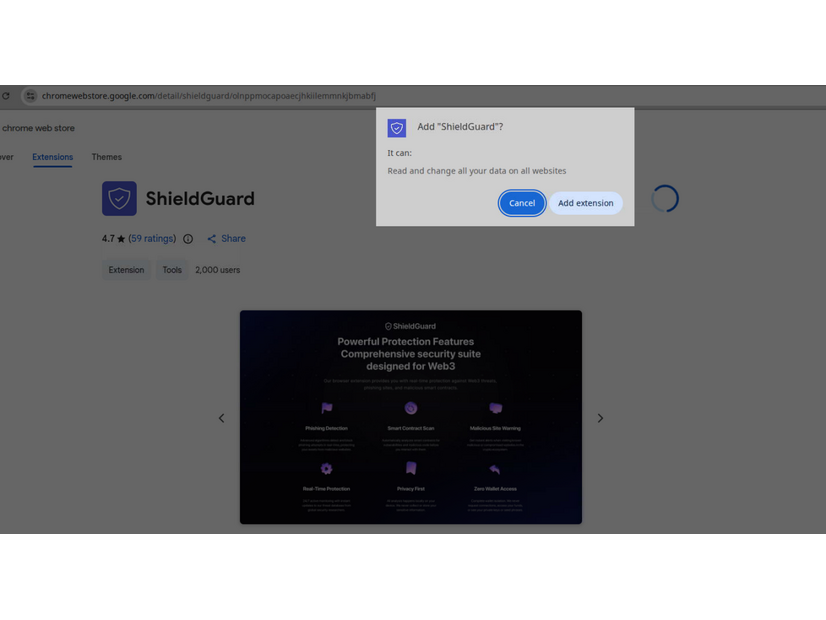 図8： Chromeウェブストア上のShieldGuard