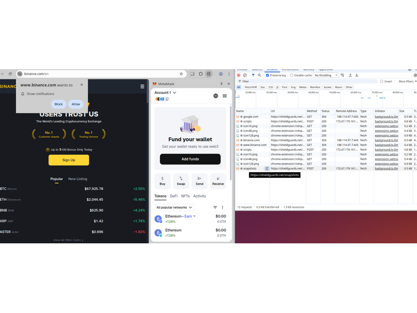 図10： 人気のある仮想通貨サイトを閲覧した際の拡張機能の動作分析(2)