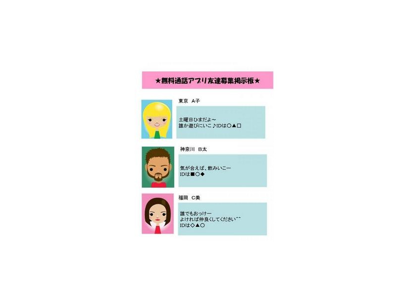 無料通話アプリの“非公認サービス”掲示板のイメージ（東京都）