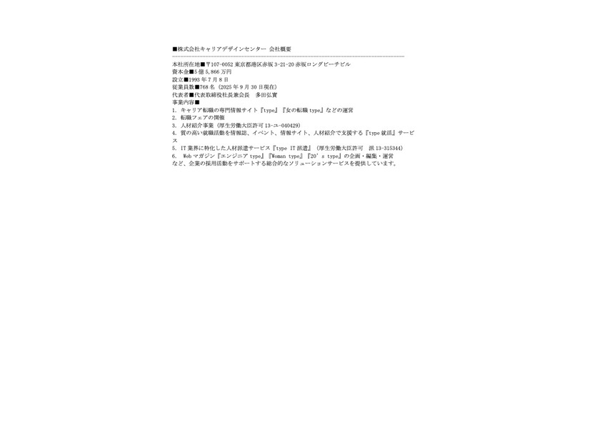リリース（株式会社キャリアデザインセンター 会社概要）