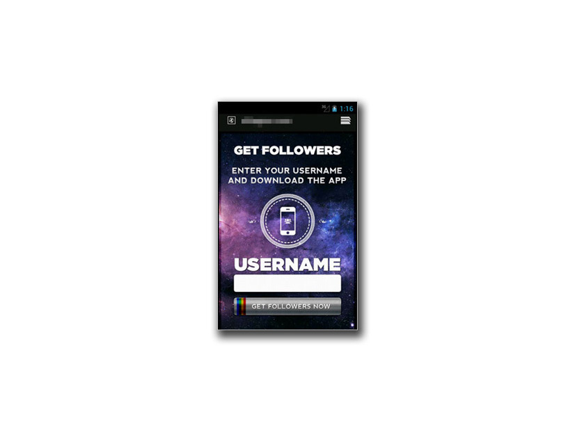 ”Get Followers”というアプリを提供するページ