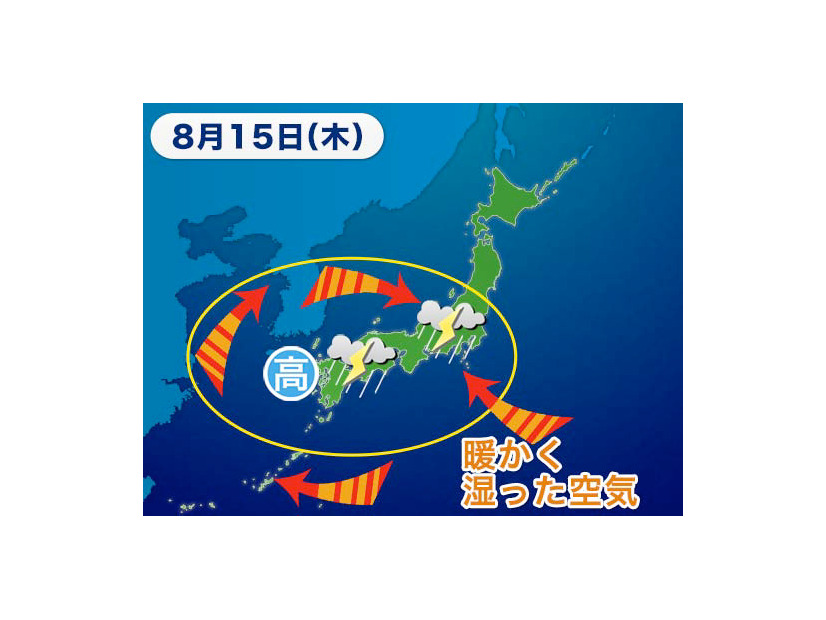 8月15日、諏訪湖祭湖上花火大会が中止になった際の天気図