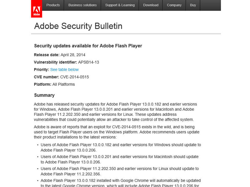 Adobeによるセキュリティ情報