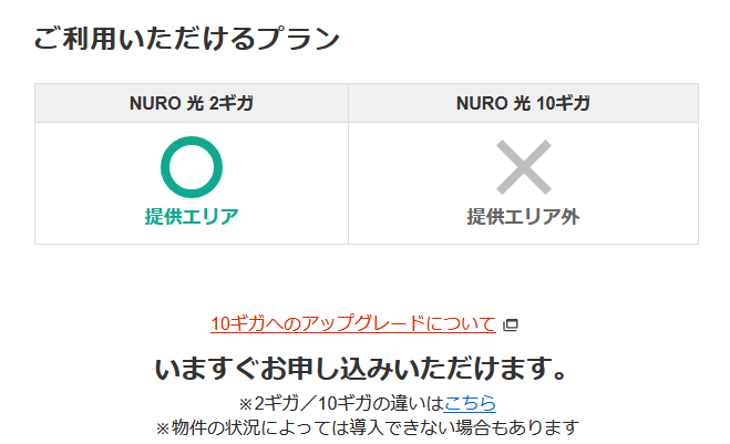 NURO 光　提供エリア内　申し込み