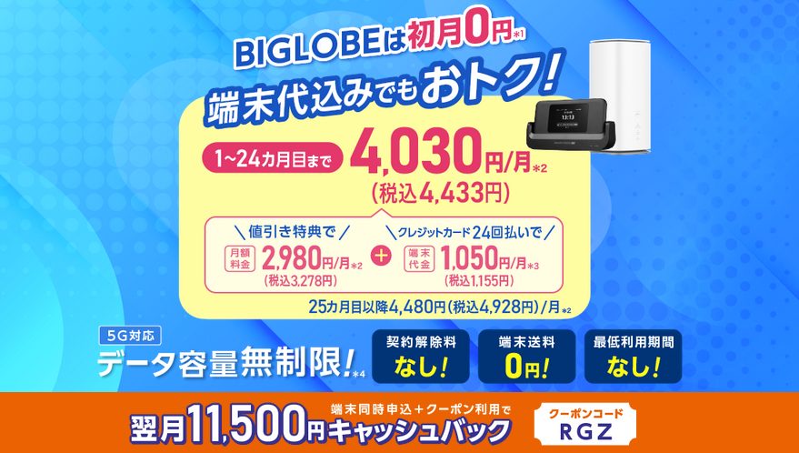 ビッグローブ光 WiMAX キャッシュバック